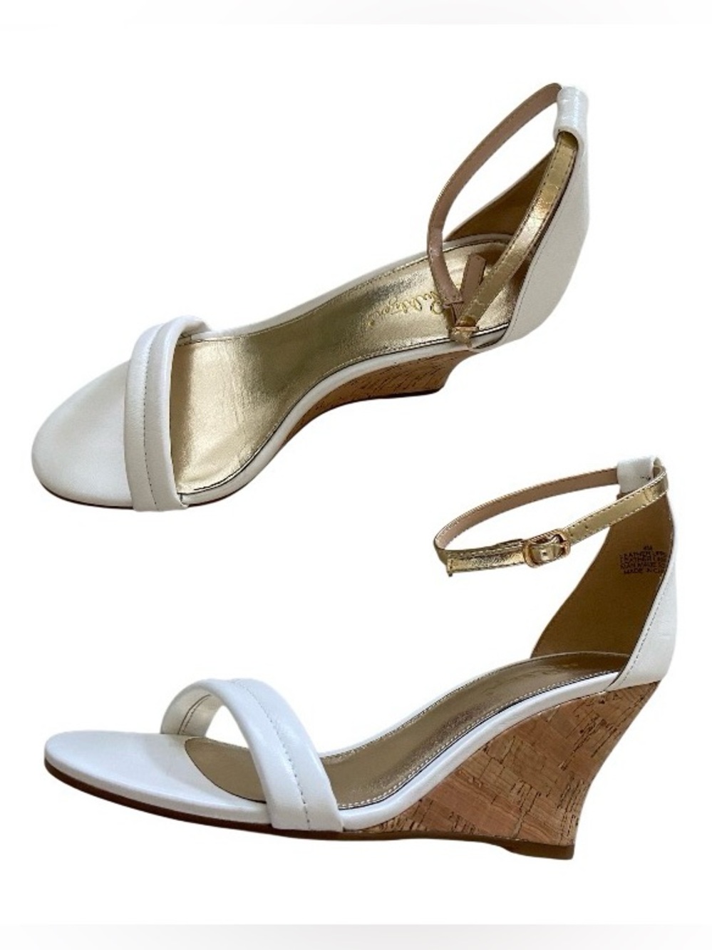 Lilly Pulitzer Jenna White Ankle-Strap Cork Wedge Sandals - Women size 8,